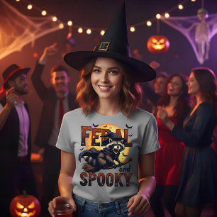 Feral and Spooky - Raccoon on a Broomstick T-Shirt