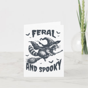 Feral And Spooky Raccoon Witch Hat Halloween Funny Card