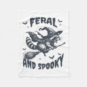 Feral And Spooky Raccoon Witch Hat Halloween Funny Fleece Blanket