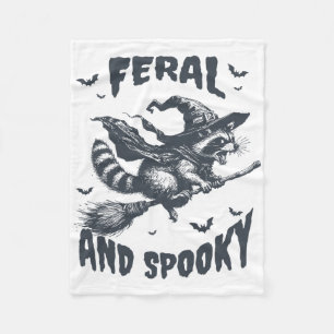 Feral And Spooky Raccoon Witch Hat Halloween Funny Fleece Blanket