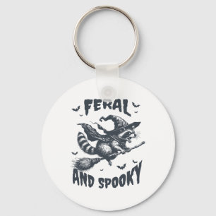 Feral And Spooky Raccoon Witch Hat Halloween Funny Keychain
