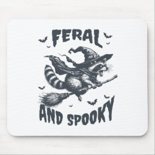 Feral And Spooky Raccoon Witch Hat Halloween Funny Mouse Pad