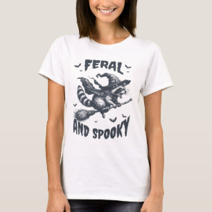 Feral And Spooky Raccoon Witch Hat Halloween Funny T-Shirt