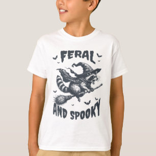 Feral And Spooky Raccoon Witch Hat Halloween Funny T-Shirt