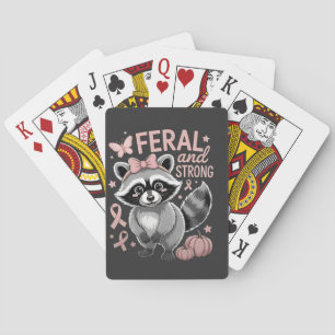 Feral and Strong Breast Cancer Awareness Raccoon Playing Cards