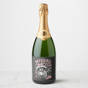 Feral and Strong Breast Cancer Awareness Raccoon Sparkling Wine Label