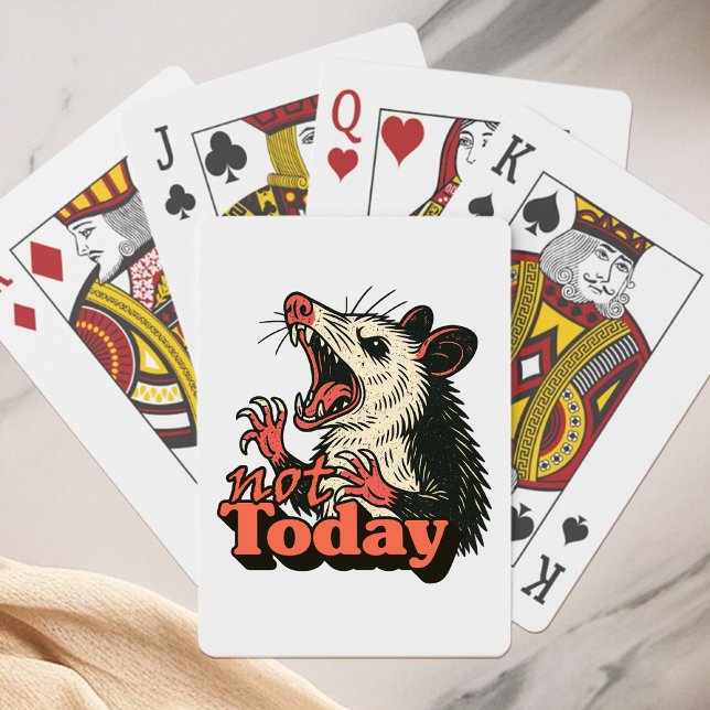 Feral Angry Possum Not Today Typography Playing Cards (Make a fierce statement with this feral possum design
)