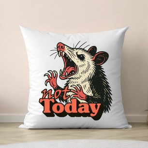 Feral Angry Possum Not Today Typography Throw Pillow