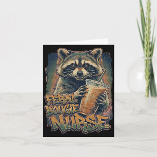 Feral Bougie Nurse Funny Raccoon Iced Coffee Card