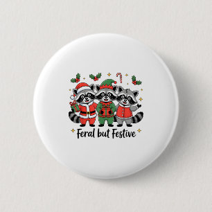 Feral But Festive Funny Christmas Cute Raccoon Elf 2 Inch Round Button