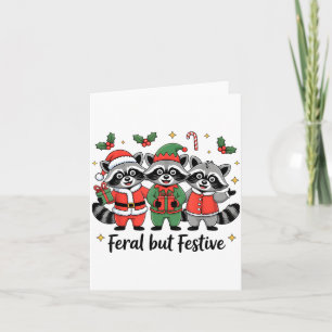 Feral But Festive Funny Christmas Cute Raccoon Elf Card