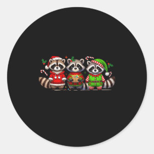 Feral But Festive Funny Christmas Cute Raccoon Elf Classic Round Sticker
