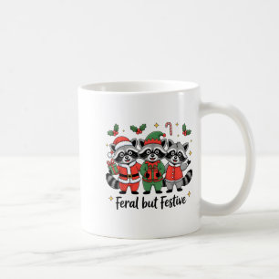 Feral But Festive Funny Christmas Cute Raccoon Elf Coffee Mug