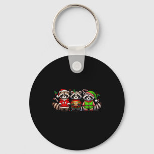 Feral But Festive Funny Christmas Cute Raccoon Elf Keychain