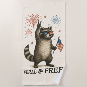 Feral But Free Fireworks Feral Raccoon 4th Of July Beach Towel