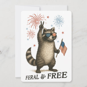 Feral But Free Fireworks Feral Raccoon 4th Of July Invitation