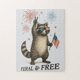 Feral But Free Fireworks Feral Raccoon 4th Of July Jigsaw Puzzle