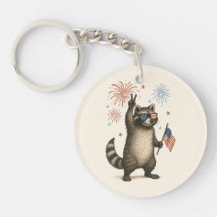 Feral But Free Fireworks Feral Raccoon 4th Of July Keychain