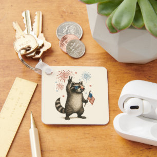 Feral But Free Fireworks Feral Raccoon 4th Of July Keychain