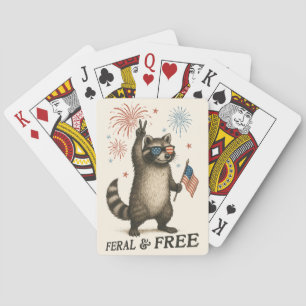Feral But Free Fireworks Feral Raccoon 4th Of July Playing Cards