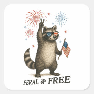 Feral But Free Fireworks Feral Raccoon 4th Of July Square Sticker
