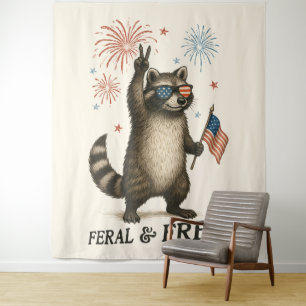 Feral But Free Fireworks Feral Raccoon 4th Of July Tapestry