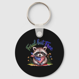 Feral But Free Funny Raccoon 4th Of July Womens Pa Keychain