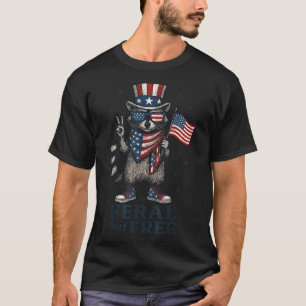 Feral But Free Funny Raccoon Usa Flag Patriotic 4t T-Shirt