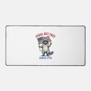 Feral But Free Patriotic Raccoon Vintage Shirt Des Desk Mat