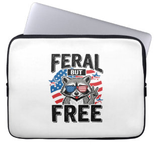 Feral But Free Patriotic Raccoon Vintage Shirt Des Laptop Sleeve