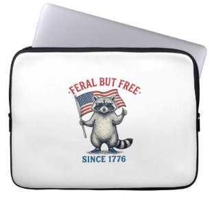 Feral But Free Patriotic Raccoon Vintage Shirt Des Laptop Sleeve