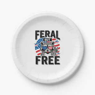 Feral But Free Patriotic Raccoon Vintage Shirt Des Paper Plate