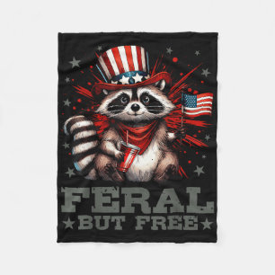 Feral But Free Raccoon Usa Flag Independence Day 4 Fleece Blanket