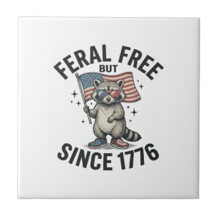 Feral But Free Since 1776 Raccoon Patriotic Shirt Tile