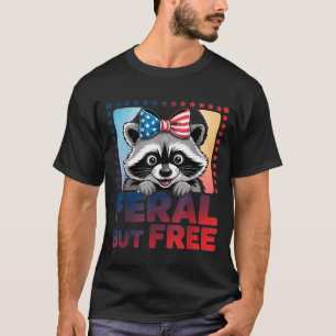 Feral but summer raccoon fireworks 4th of july bow T-Shirt