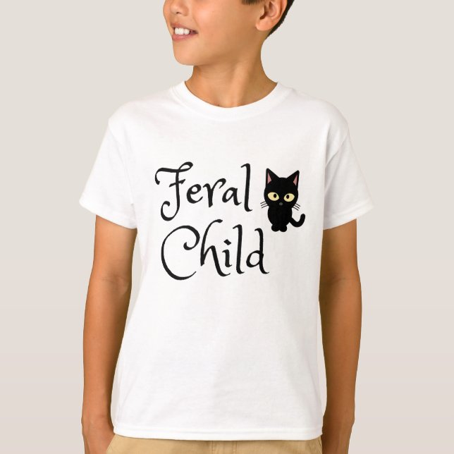 Feral Child with Black Cat Design T-Shirt (Front)