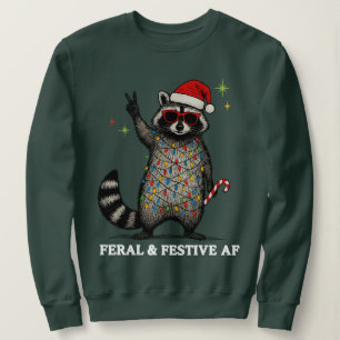 Feral & Festive AF Raccoon Ugly Christmas Tangled Sweatshirt