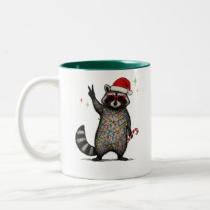 Feral & Festive AF Raccoon Ugly Christmas Tangled Two-Tone Coffee Mug