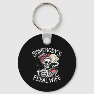 Feral Funny Coffee Lovers Drinking Skull Joke Keychain