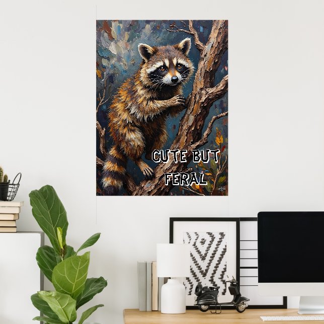Feral Gaze: Raccoon in the Bare Woods Poster (Home Office)