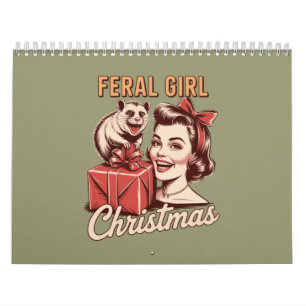 Feral Girl Christmas Opossum Xmas Trashy Retro Calendar