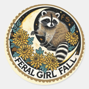 Feral Girl Fall Raccoon Classic Round Sticker