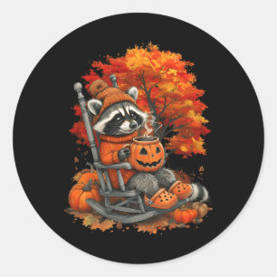 Feral Girl Fall Raccoon Halloween Pumpkin Raccoon Classic Round Sticker