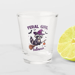 Feral Girl Halloween Spooky Raccoon Witch Gift Shot Glass