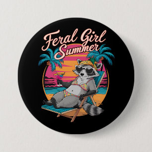 Feral Girl Summer Beach Funny Raccoon 3 Inch Round Button