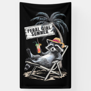 Feral Girl Summer Beach Funny Raccoon Banner