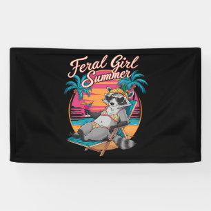 Feral Girl Summer Beach Funny Raccoon Banner