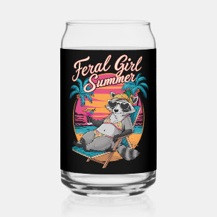 Feral Girl Summer Beach Funny Raccoon Can Glass
