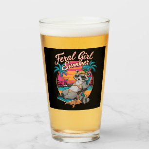 Feral Girl Summer Beach Funny Raccoon Glass