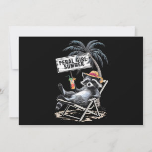 Feral Girl Summer Beach Funny Raccoon Invitation